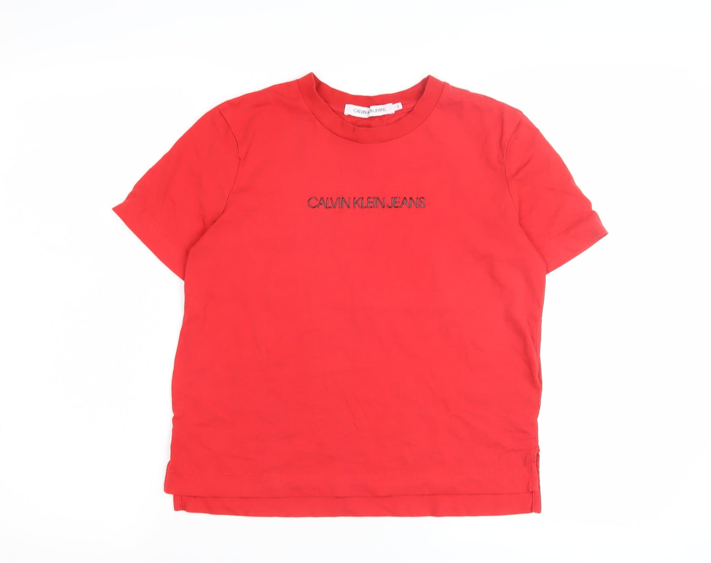 Calvin Klein Red Women's T-Shirt - Size S, Embroidered