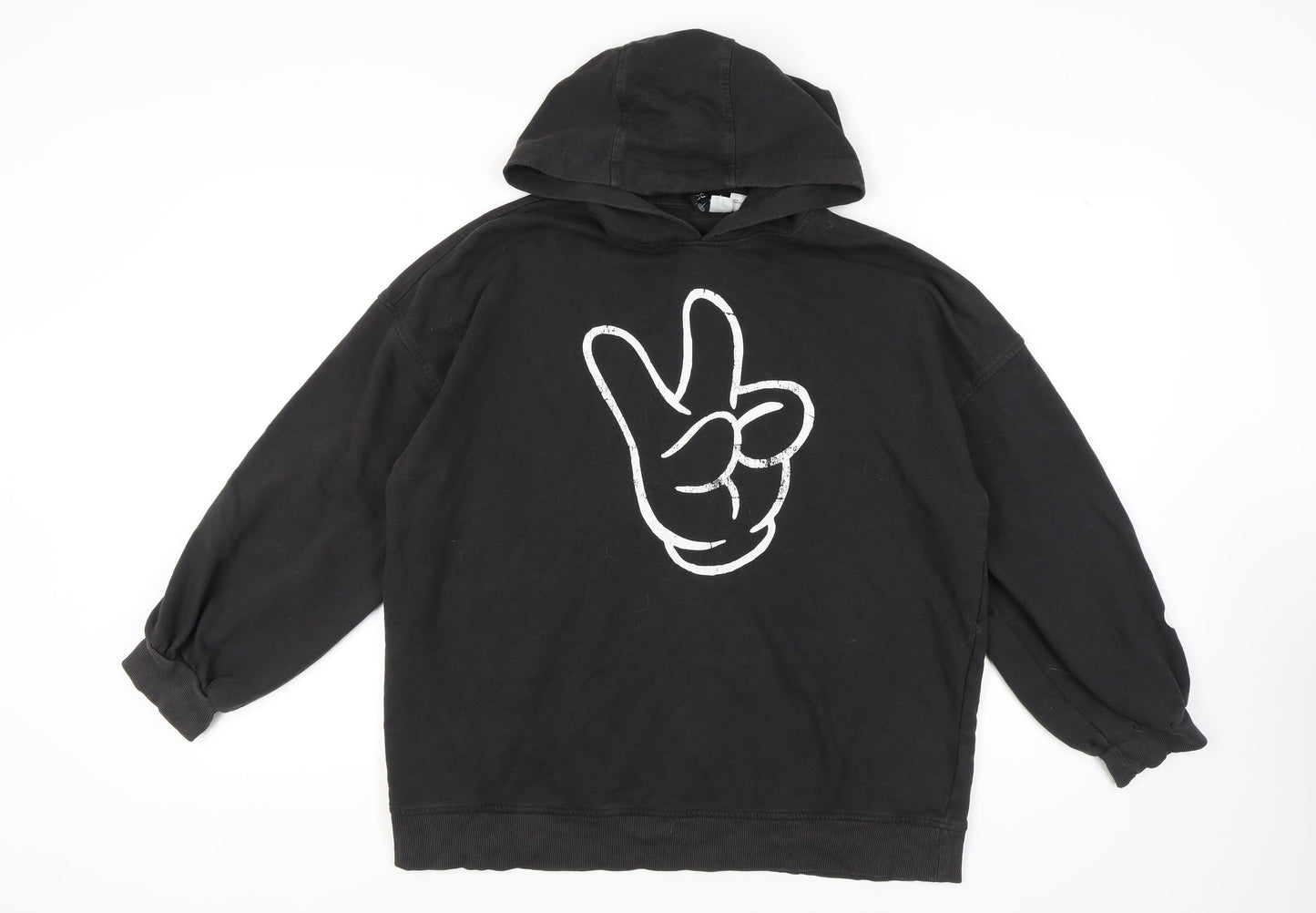 H&M Unisex Black Pullover Hoodie, M, Casual Style