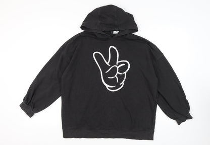 H&M Unisex Black Pullover Hoodie, M, Casual Style