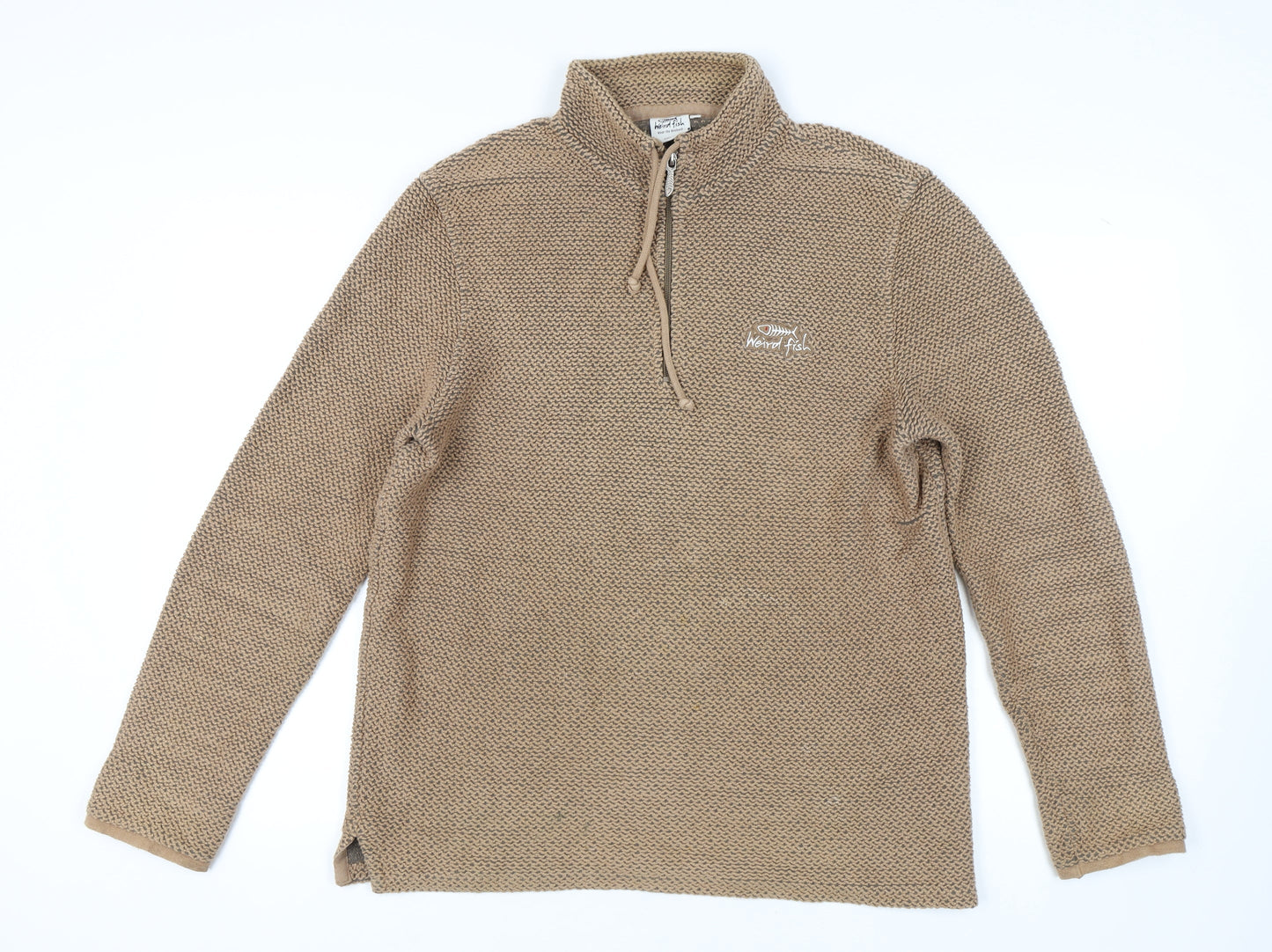 Weird Fish Men's Brown 1/4 Zip Knit Sweatshirt S