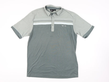 Carabou Men's Green Large Polo, Striped Cotton