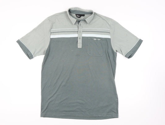 Carabou Men's Green Large Polo, Striped Cotton