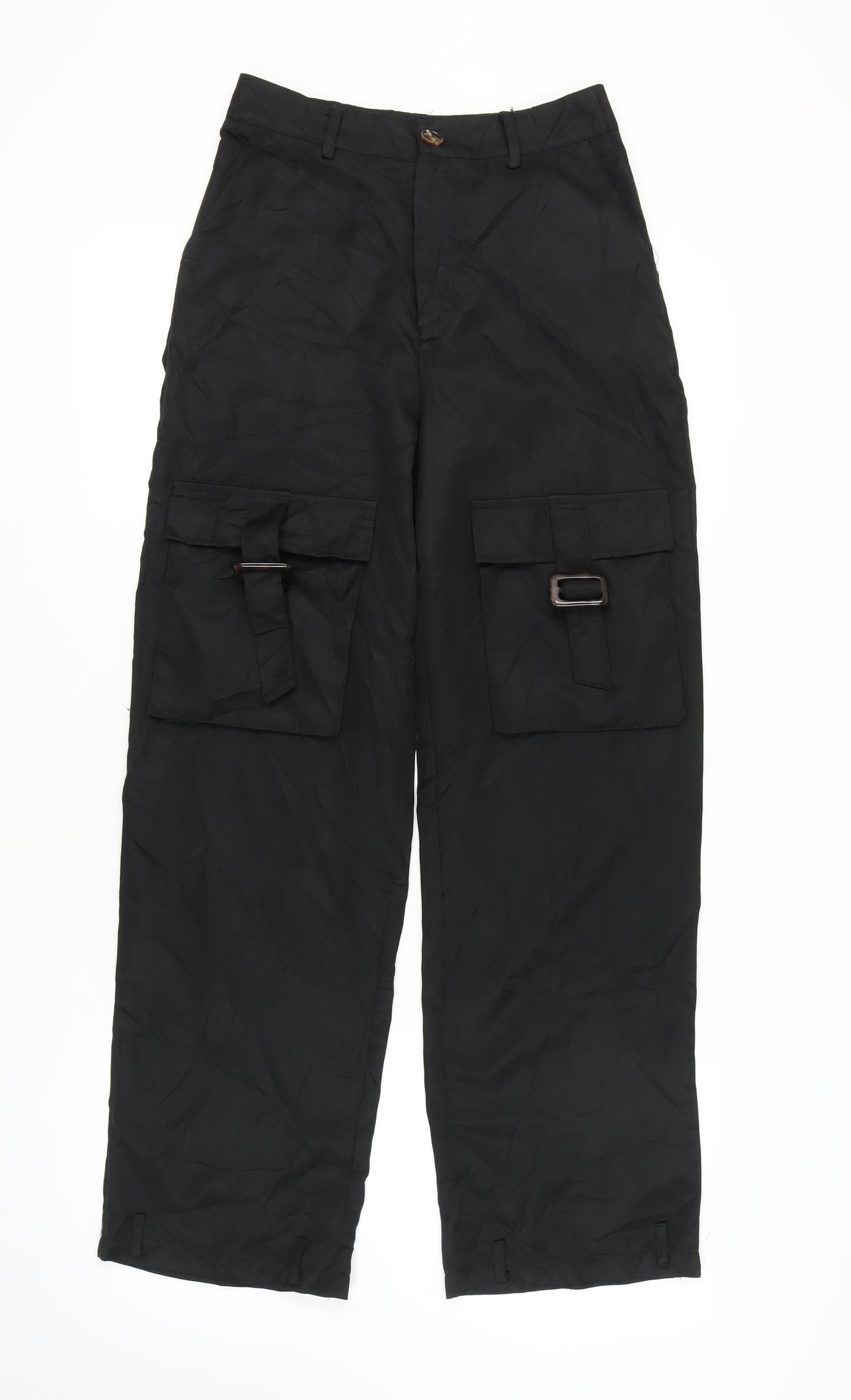 Womens UK Size 8 PRETTYLITTLETHING Relaxed Fit Cargo Black Trousers