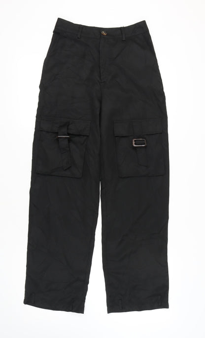 Womens UK Size 8 PRETTYLITTLETHING Relaxed Fit Cargo Black Trousers