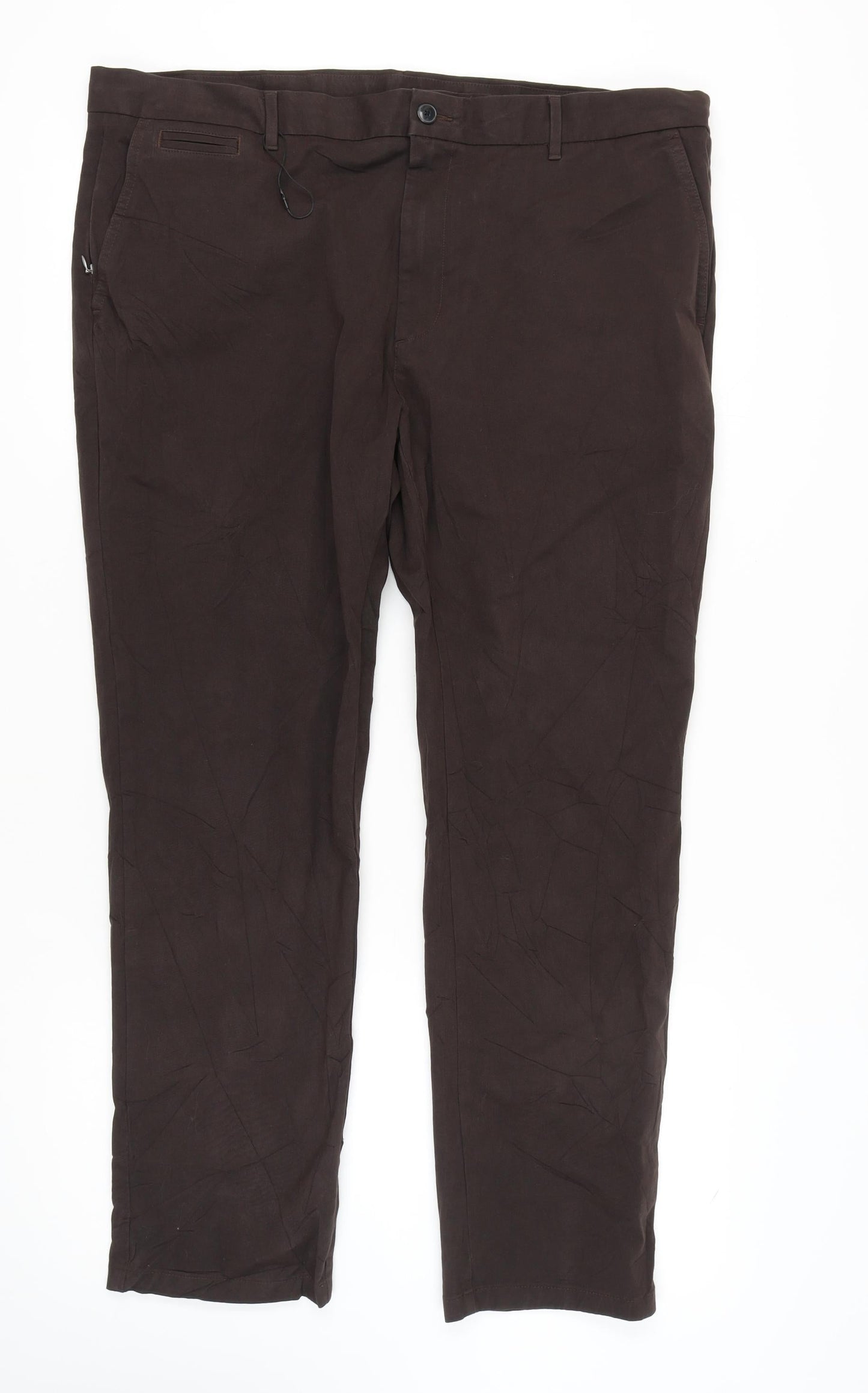 Marks and Spencer Men's Brown Trousers, 42, Flat Front