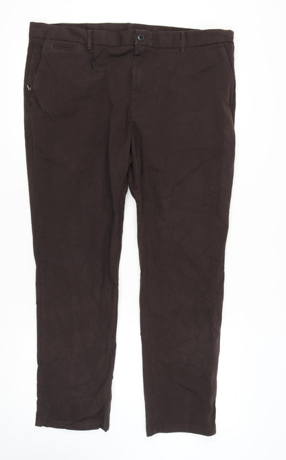 Marks and Spencer Men's Brown Trousers, 42, Flat Front