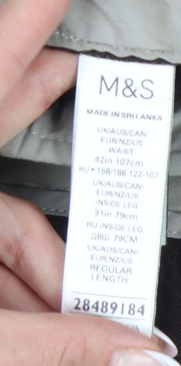 Marks and Spencer Men's Brown Trousers, 42, Flat Front