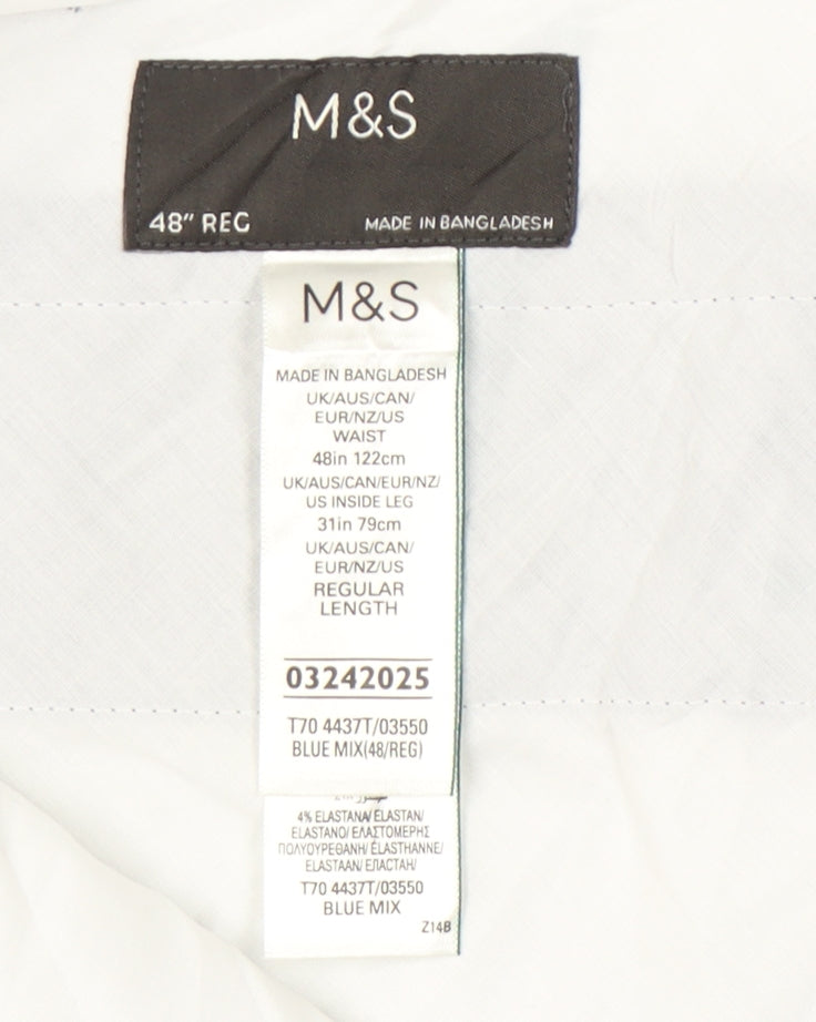 Marks and Spencer Men's Blue Check Trousers, Size 48