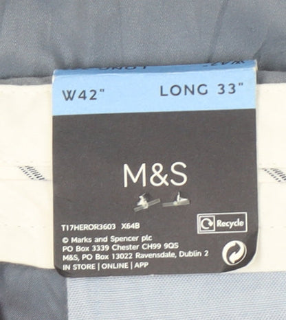Marks and Spencer Men's Blue Chino Trousers, 42 Regular