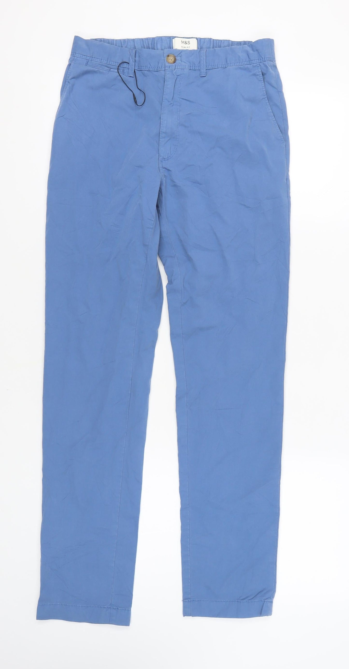 Marks and Spencer Men's Blue Chino Trousers, 30 in Waist
