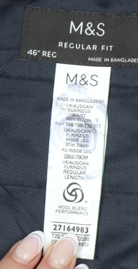 Marks and Spencer Men's Grey Regular Fit Trousers, Size 46