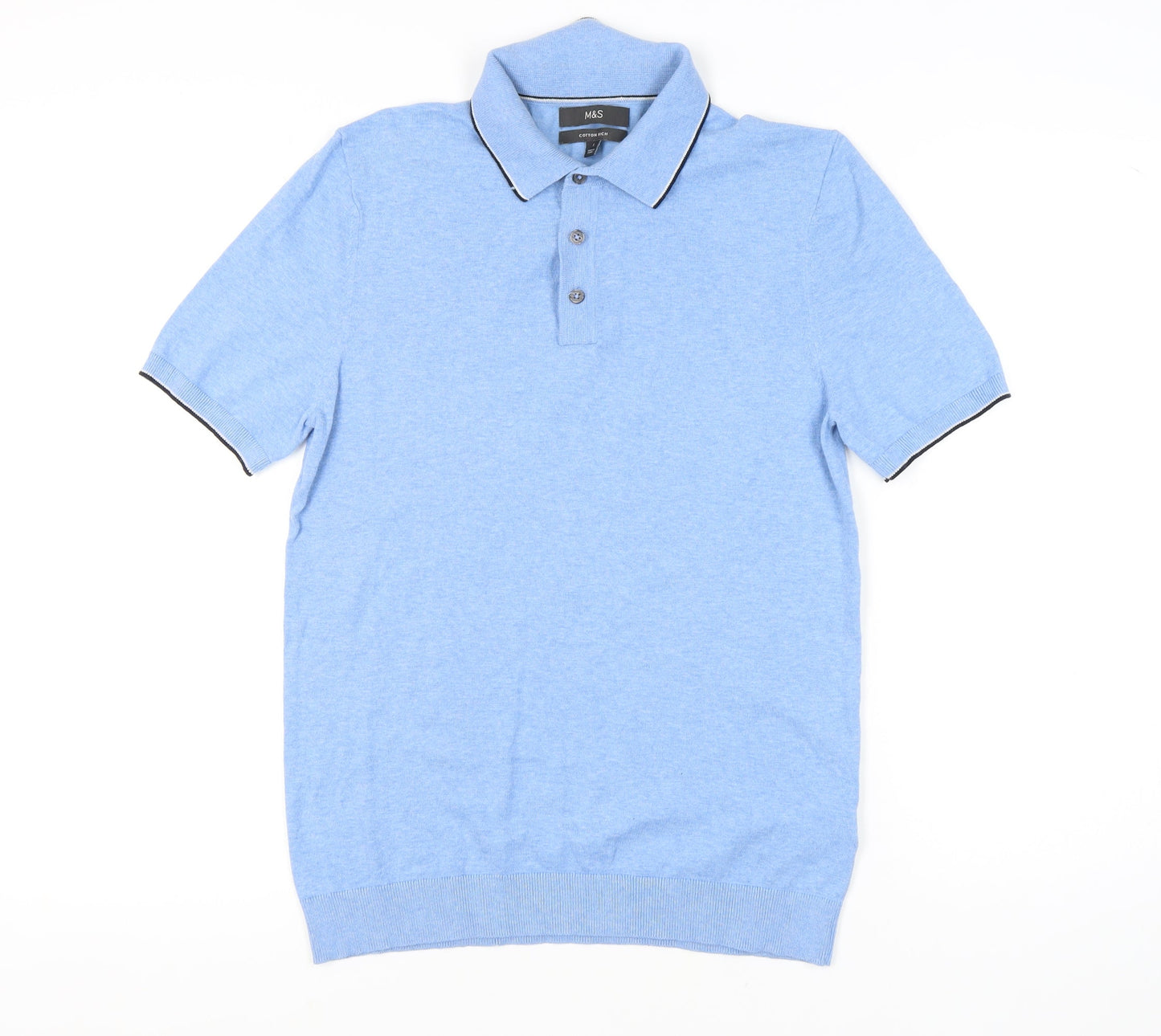 Marks and Spencer Men's Blue Polo Shirt, Size S, Short Sleeve