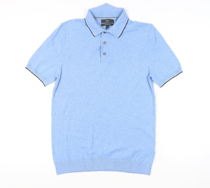 Marks and Spencer Men's Blue Polo Shirt, Size S, Short Sleeve