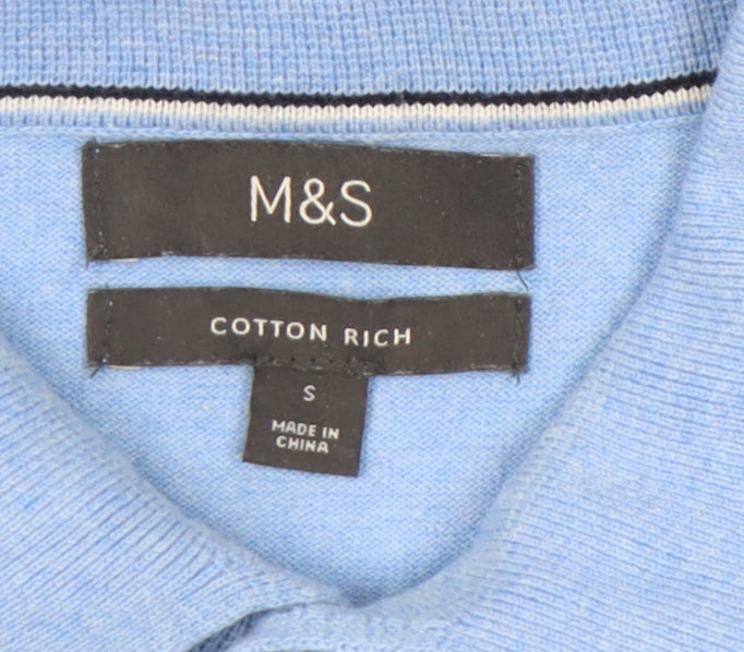 Marks and Spencer Men's Blue Polo Shirt, Size S, Short Sleeve