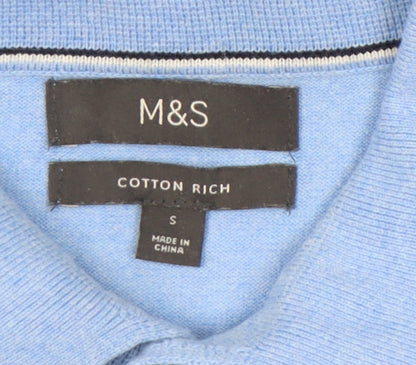 Marks and Spencer Men's Blue Polo Shirt, Size S, Short Sleeve