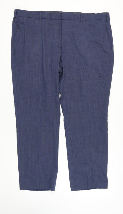 M&S Men's Blue Regular Fit Wool Blend Trousers 46