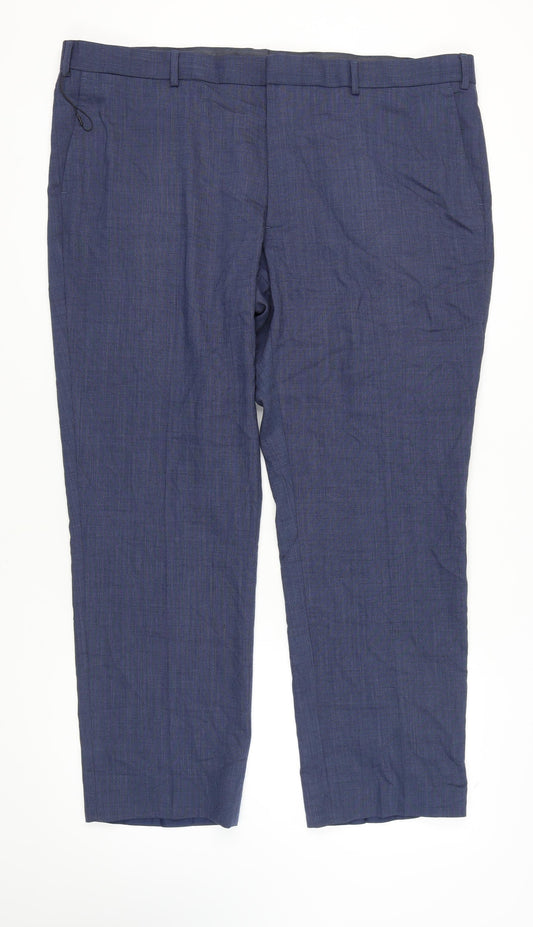 M&S Men's Blue Regular Fit Wool Blend Trousers 46