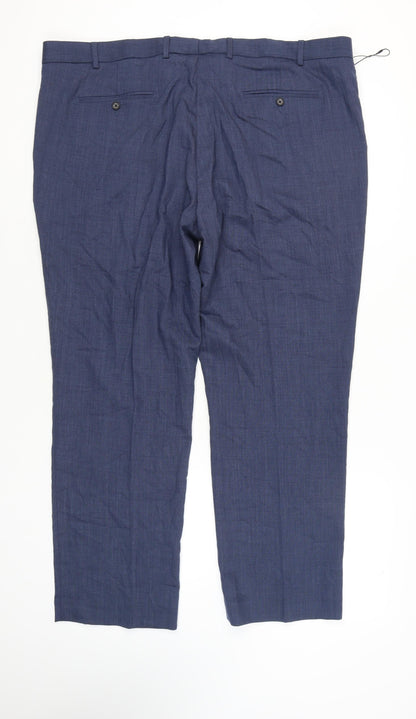 M&S Men's Blue Regular Fit Wool Blend Trousers 46