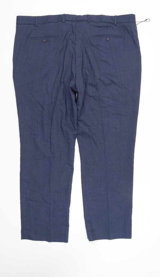 M&S Men's Blue Regular Fit Wool Blend Trousers 46