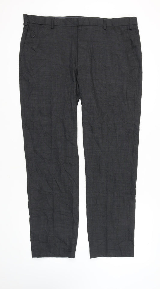 Marks and Spencer Men's Grey Regular Fit Trousers, Size 42