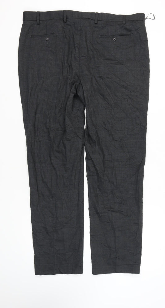 Marks and Spencer Men's Grey Regular Fit Trousers, Size 42