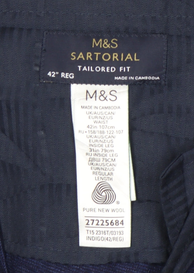 Marks and Spencer Men's Blue Wool Trousers, Size 42 REG