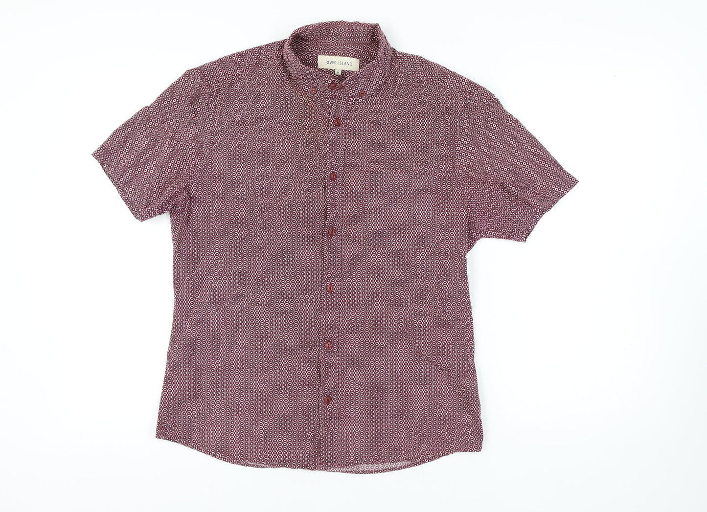 River Island Men's Geometric Red Button-Up Shirt M