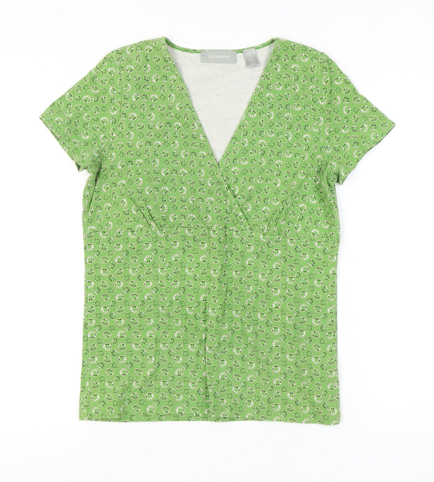 Liz Claiborne Women's Green Floral V-Neck Top Medium