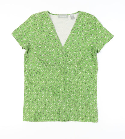 Liz Claiborne Women's Green Floral V-Neck Top Medium