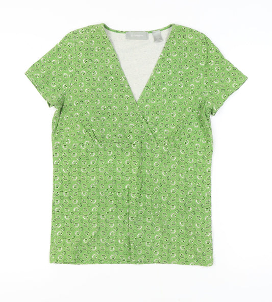 Liz Claiborne Women's Green Floral V-Neck Top Medium