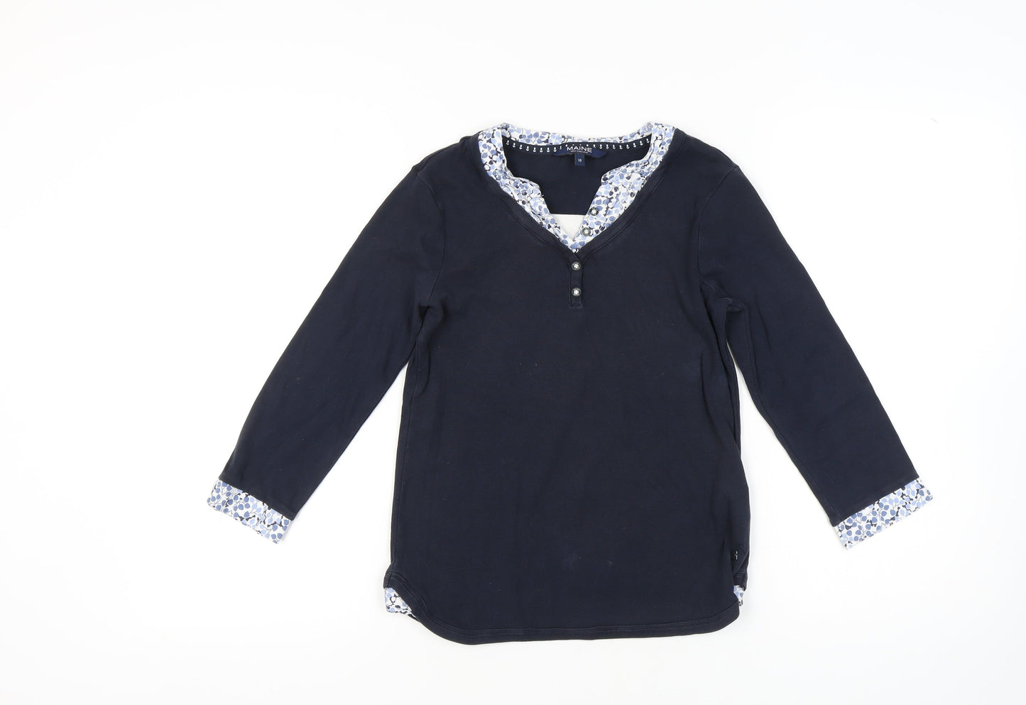 Maine Navy Blue Women's V-Neck T-Shirt, Size 10, Casual