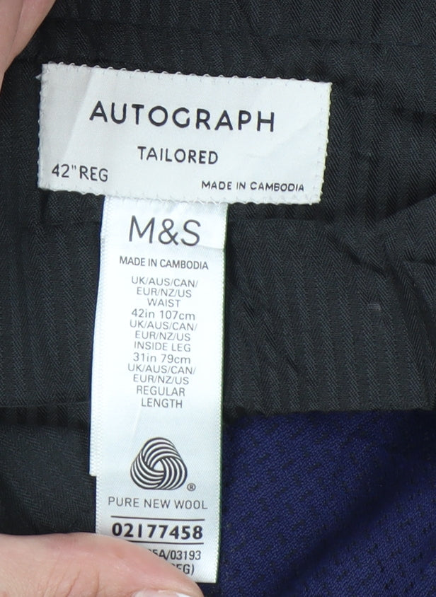 Marks and Spencer Men's Blue Wool Trousers Size 42