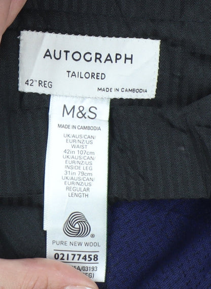 Marks and Spencer Men's Blue Wool Trousers Size 42