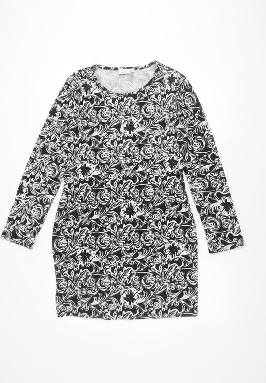Next Women's Black and White Floral Shift Dress Size 12