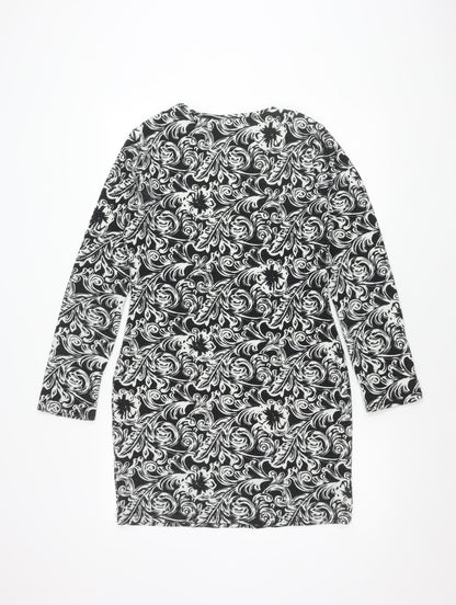 Next Women's Black and White Floral Shift Dress Size 12