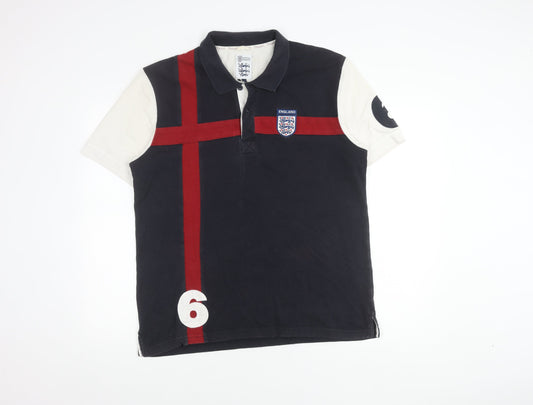 England Official Men's L Polo - Black/Red/White Sporty Design
