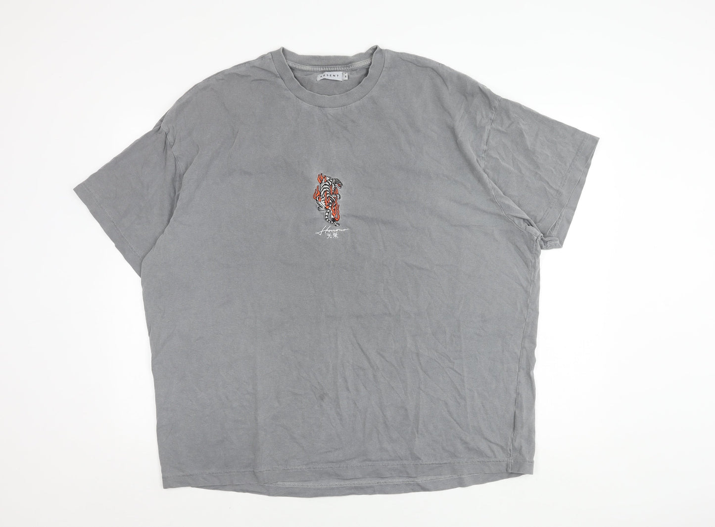 ABSENT Grey Cotton Tiger Graphic T-Shirt M Men's
