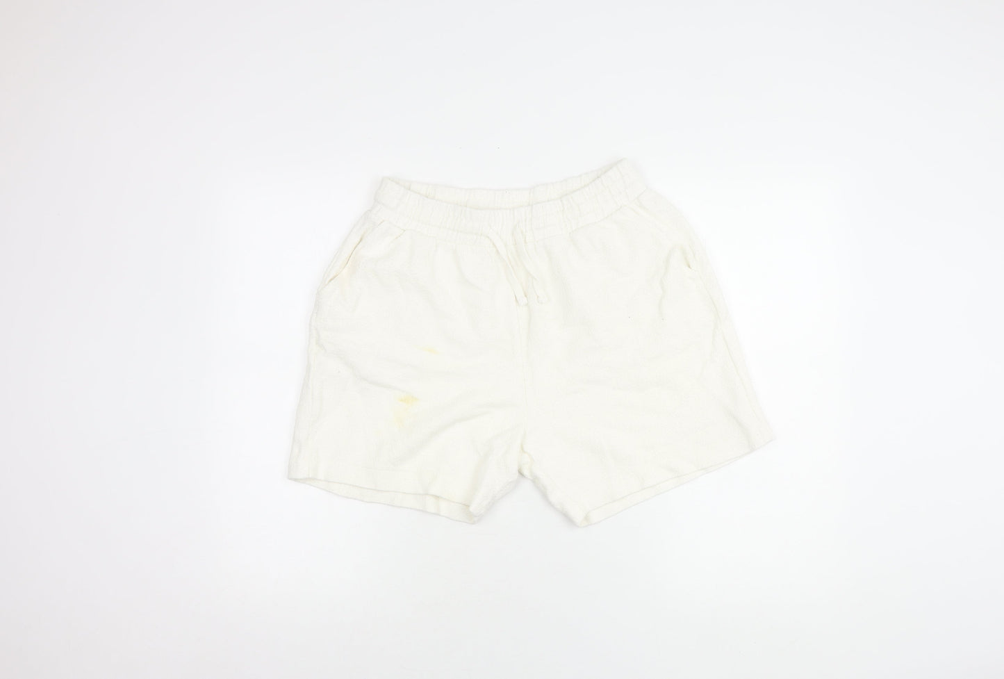 Zara Women's White Cotton Blend Shorts, Size M