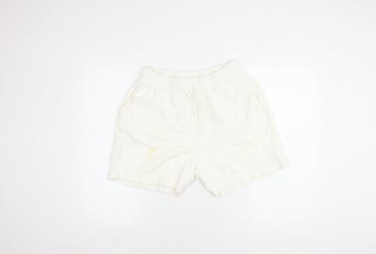Zara Women's White Cotton Blend Shorts, Size M
