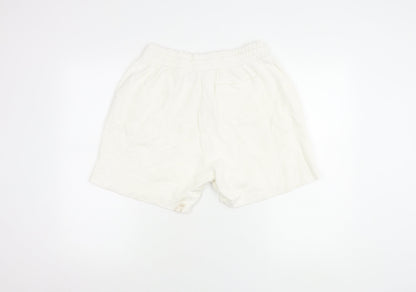 Zara Women's White Cotton Blend Shorts, Size M