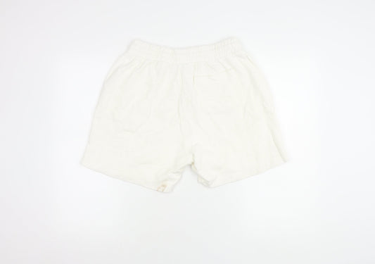Zara Women's White Cotton Blend Shorts, Size M