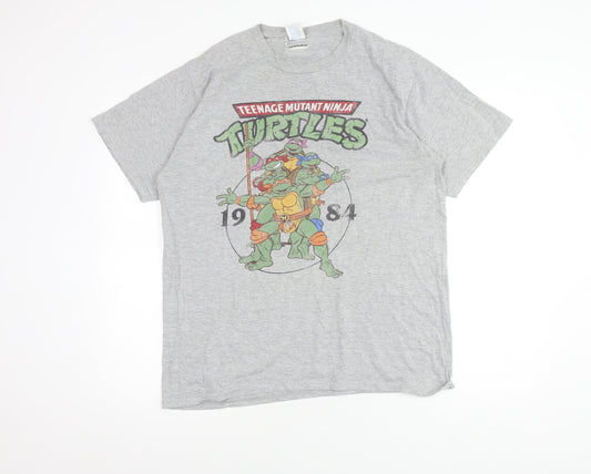 Port & Company Men's Grey TMNT Graphic T-Shirt L
