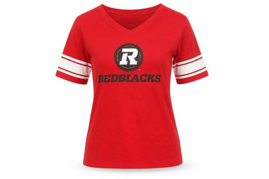 Front view of SOGO Red Men's V-Neck Ringer T-Shirt M, Sports Style