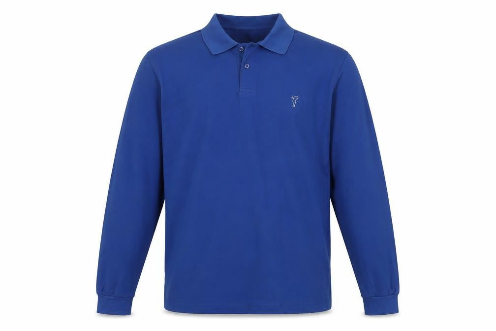 Front view of GOLFINO unisex blue polo shirt s long sleeve