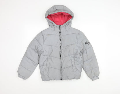 Primark Girls Grey Hooded Puffer Jacket 10-11Y Winter Coat