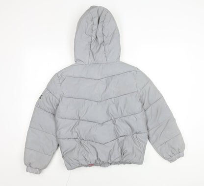 Primark Girls Grey Hooded Puffer Jacket 10-11Y Winter Coat