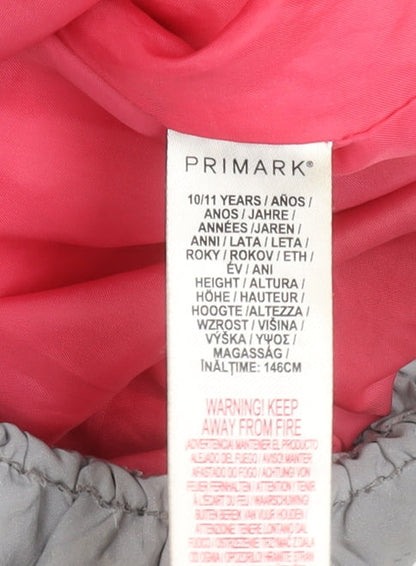 Primark Girls Grey Hooded Puffer Jacket 10-11Y Winter Coat