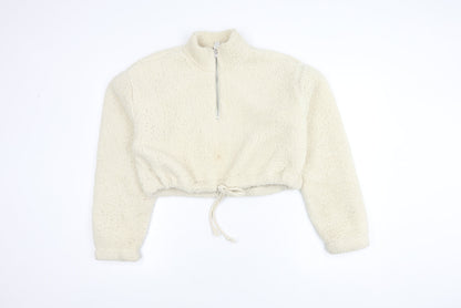 Topshop Women’s Ivory Cropped Zip Hoodie UK 8
