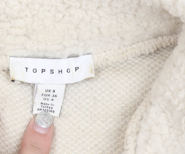 Topshop Women’s Ivory Cropped Zip Hoodie UK 8