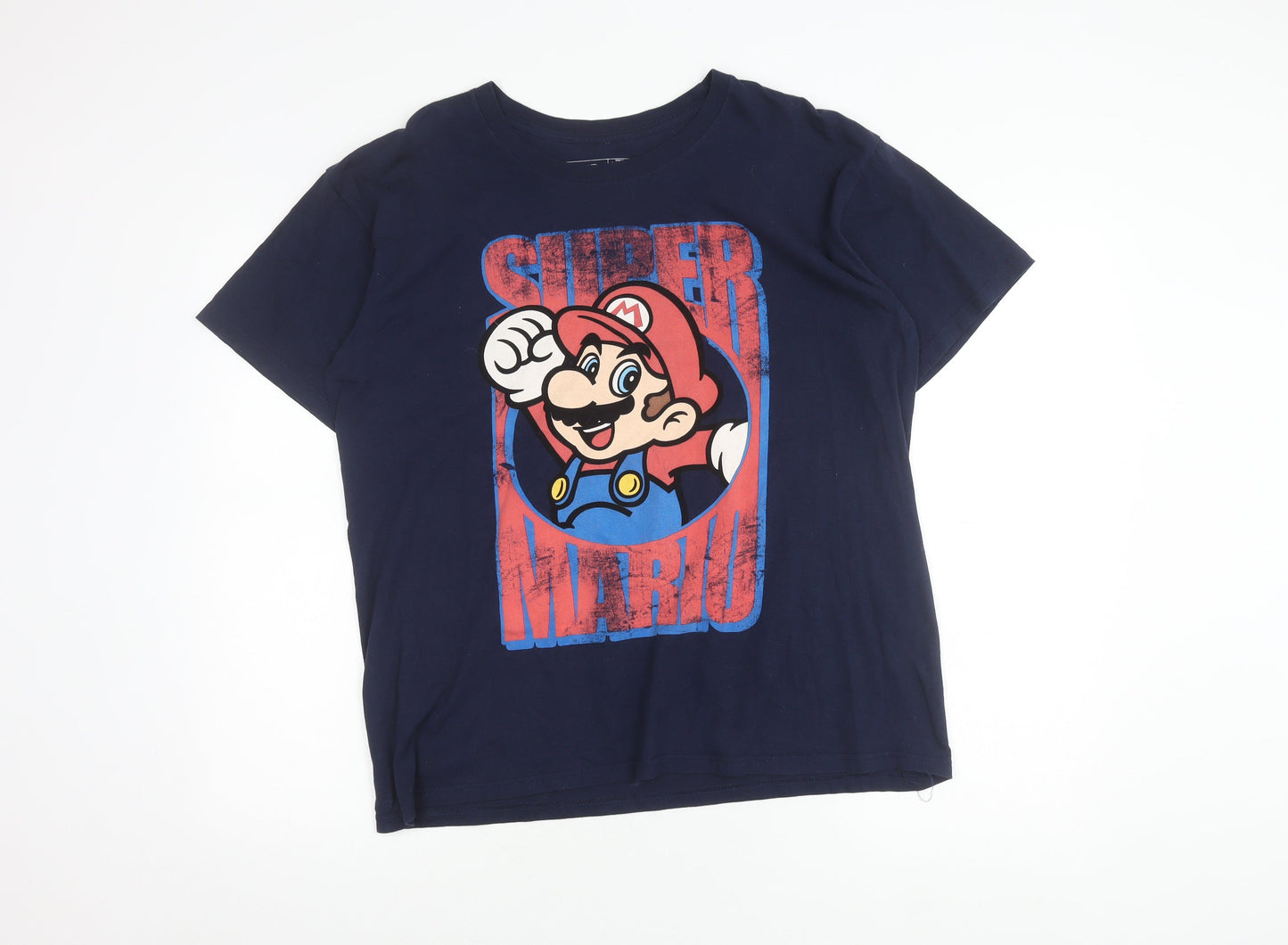 Super Mario Men's Blue Graphic T-Shirt Size L